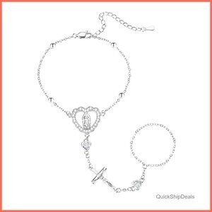 18K Gold Plated Hand Chain Bracelet with Religious Medallion, Adjustable